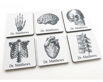 Personalized Coasters Medical School Student Graduation set of 4 or 6 anatomy gift doctor nurse practitioner physician assistant custom name