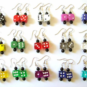 Dice Bunco Earrings Funky Cute d6 dice geekery jewelry bunko rockabilly recycled casino gambling gamer party favors stocking stuffers gifts image 2