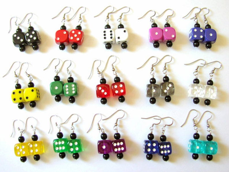 Dice Bunco Earrings Funky Cute d6 dice geekery jewelry bunko rockabilly recycled casino gambling gamer party favors stocking stuffers gifts image 2