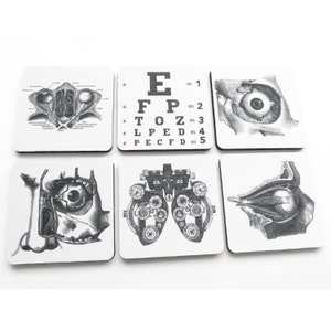 Eye Doctor Drink Coasters optometrist ophthalmologist anatomy optical gift set graduation party favors stocking stuffers black white image 1