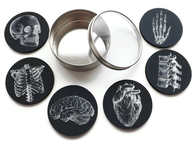 Anatomy Coaster future doctor male nurse medical student physician assistant gift stocking stuffer black white goth home decor gothic school