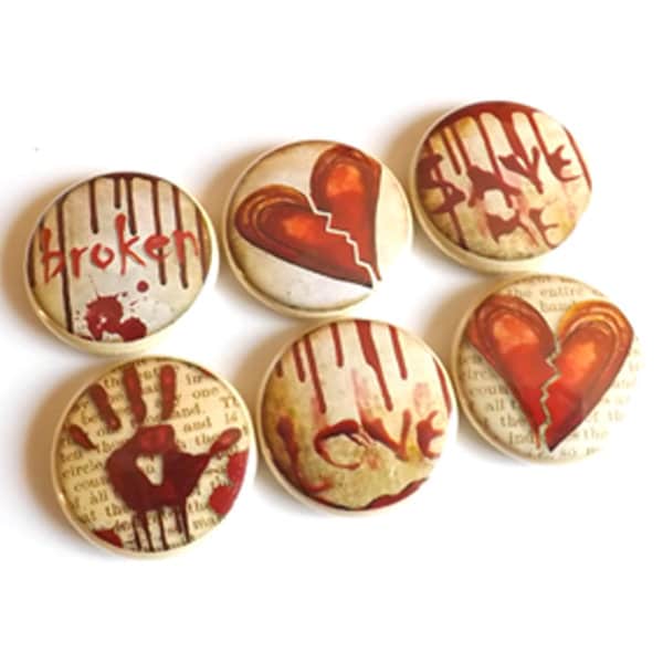 Heart Broken Love button pins magnets stocking stuffer emo goth macabre divorce party favor magnet wedding shower valentine halloween