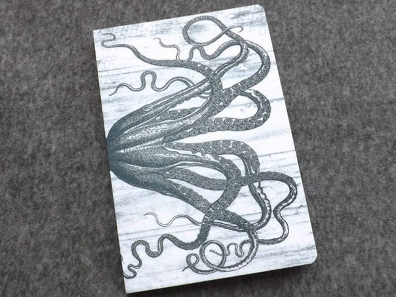 Tentacles Gift Notebook felt blank artist sketch book masculine notepad journal note goth kraken cthulhu octopus sea ocean nautical coastal image 1