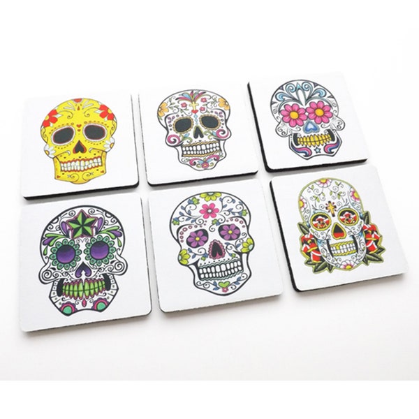 Sugar Skull Coasters Gift day of the dead dia de los muertos calavera skeleton halloween party favor stocking stuffer decor til death