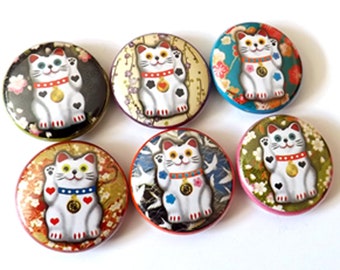 Fridge Magnets Fortune Cat Maneki Neko 1 inch refrigerator lucky stocking stuffer party favors wedding baby shower gifts flair pin geekery