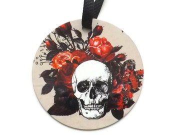 Skull and Roses Ornament flowers unique halloween goth christmas tree decoration trick treat home decor gothic party favors stocking stuffer