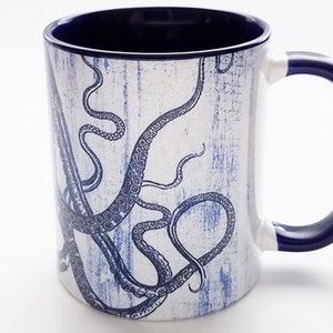 Tentacles Coffee Mug blue goth decor gift cthulhu kraken ocean sea marine nautical cup boyfriend dad guy octopus beach kitchen rustic