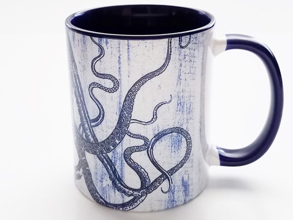 Creature Cups 11 oz. Blue/White Octopus Coffee/Tea Mug 3D Ceramic