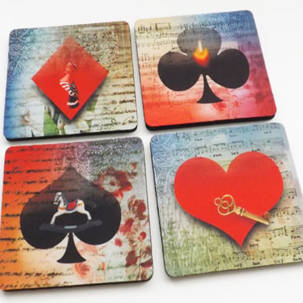 Poker Coasters playing cards suits diamond spade club heart girls game night housewarming hostess gift for him her man cave guy party favors