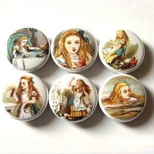 Alice&#39;s Adventures fridge refrigerator Magnets drink me fantasy party favor stocking stuffer shower gifts button pins carroll tenniel