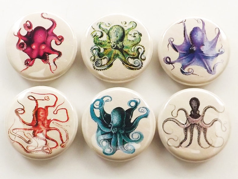 Octopus Magnets button pins coasters sea life beach ocean decor nature marine biology birthday party favor gift cthulhu tentacles kraken image 3