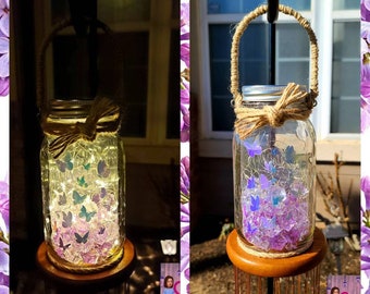 Farmhouse butterfly mason jar light, solar outdoor light, mother birthday gift, butterfly mason jar centerpiece, mason jar fairy lantern