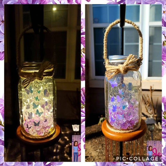 Farmhouse butterfly light up windchime patio decor backyard wind chime solar mason jar fairy lantern butterfly gifts gift for her