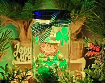 LED rustic color changing light St Patrick's Day leprechaun mason jar light rustic farmhouse St night light Patrick's Day gifts for her