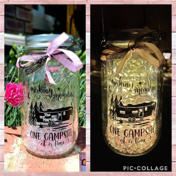 Personalized solar rechargeable camping mason jar fairy lantern, 5th wheel decor, rv lights, housewarming gift, motorhome decor, Christmas