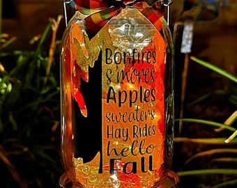 Fall solar maple leaf mason jar fairy lantern, farmhouse fall decor, mason jar lights, fall camping light, outdoor garden light, rv decor