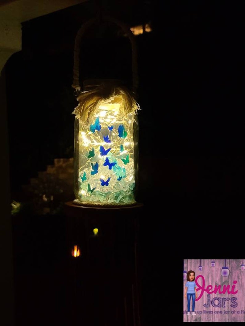 Farmhouse butterfly light up windchime patio decor backyard wind chime solar mason jar fairy lantern butterfly gifts gift for her