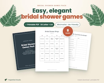 Bridal Shower Games Printable, Bingo Trivia Word Scramble Who Said It, Minimalist Bridal Shower Game Bundle, US Letter and A4 PDF