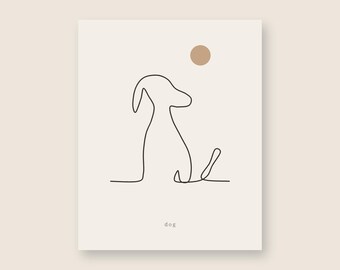 Minimalist Dog Line Art Print, One Line Dog Poster, Neutral Boho Wall Art, Dog Lover Gift, Modern Pet Wall Decor, 8x10 Art Print