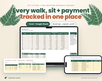 Pet Sitting & Dog Walking Business Tracker Spreadsheet, Income Expense Mileage Client Log, Excel Google Sheets Template