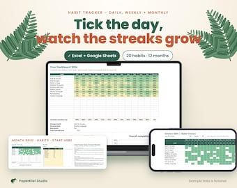 Habit Tracker Spreadsheet 2027 | Daily Weekly Monthly Habit Tracker with Auto Charts | Excel and Google Sheets | Instant Download