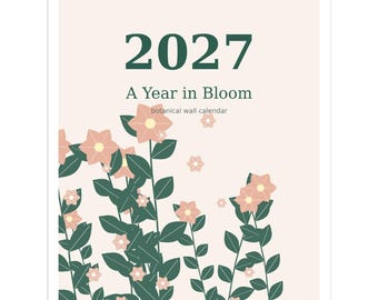 2027 Botanical Wall Calendar, Letter Size 8.5x11 Floral Monthly Planner, Sunday Start Flower Calendar, Plant Lover Christmas Gift