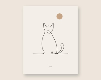 Minimalist Cat Line Art Print, One Line Cat Poster, Neutral Boho Wall Art, Cat Lover Gift, Modern Pet Wall Decor, 8x10 Art Print