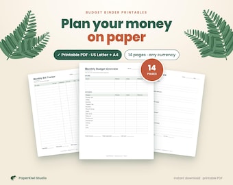 Budget Binder Printables, Monthly Budget Planner, Bill Tracker, Expense Log, Paycheck Budget, Spending Tracker, US Letter A4 PDF