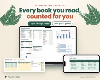 Reading Tracker Spreadsheet 2027 | Book Log with Yearly Reading Goal Dashboard, TBR List and Ratings | Excel & Google Sheets
