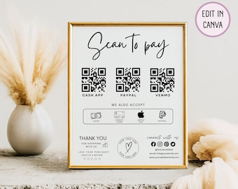 Scan To Pay Sign, Custom QR Code Sign, Payment Sign Digital Scan To Pay Template, Payment Method Sign Connect With Us Business review Sign