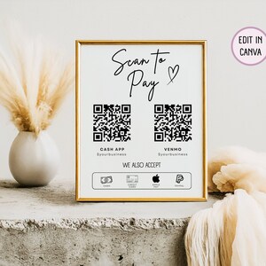 Scan To Pay Sign, Custom QR Code Sign, Payment Sign Digital Scan To Pay Template, Business Payment Method Sign Editable Template, Cashapp Qr