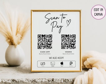 Scan To Pay Sign, Custom QR Code Sign, Payment Sign Digital Scan To Pay Template, Business Payment Method Sign Editable Template, Cashapp Qr