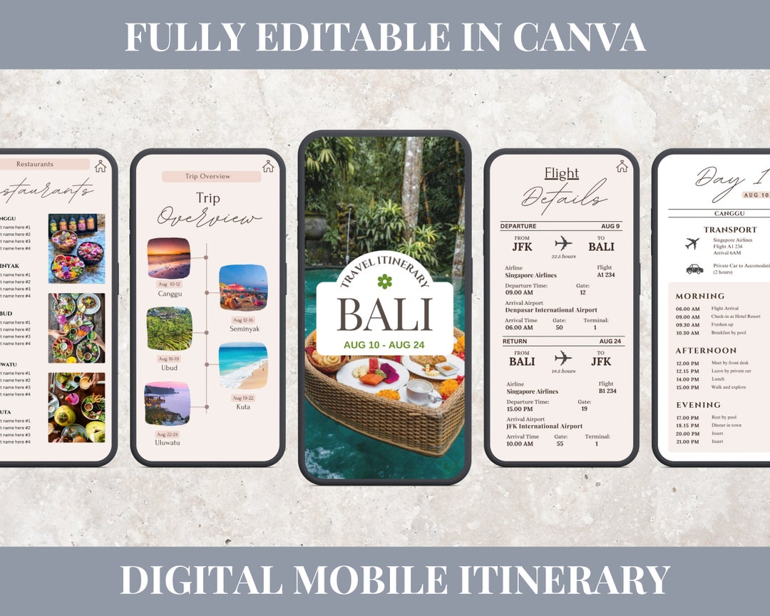 Travel Itinerary Template Digital Editable Travel Planner, Mobile ...