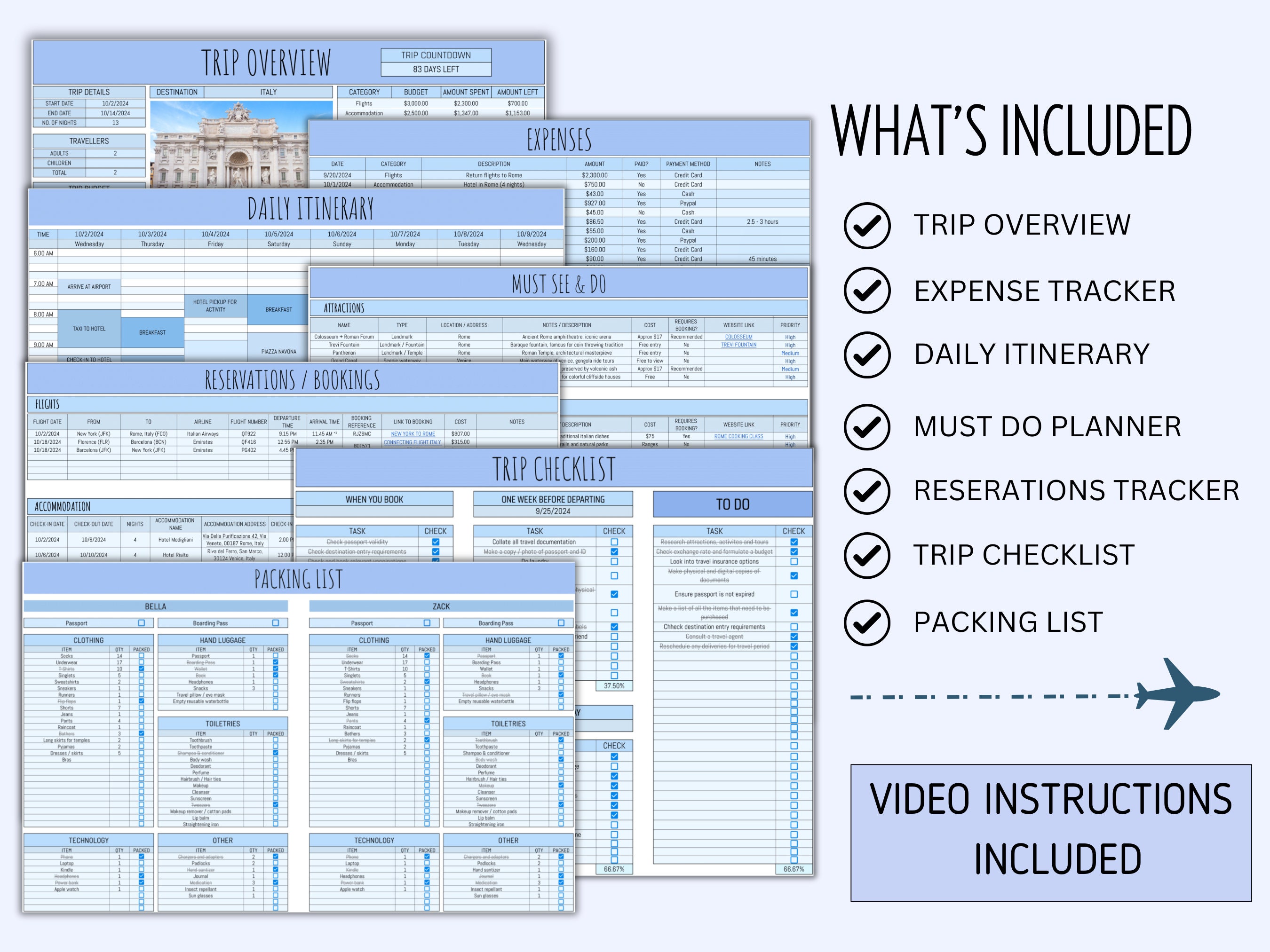 Travel Planner Google Sheets Digital Travel Itinerary Template Editable ...