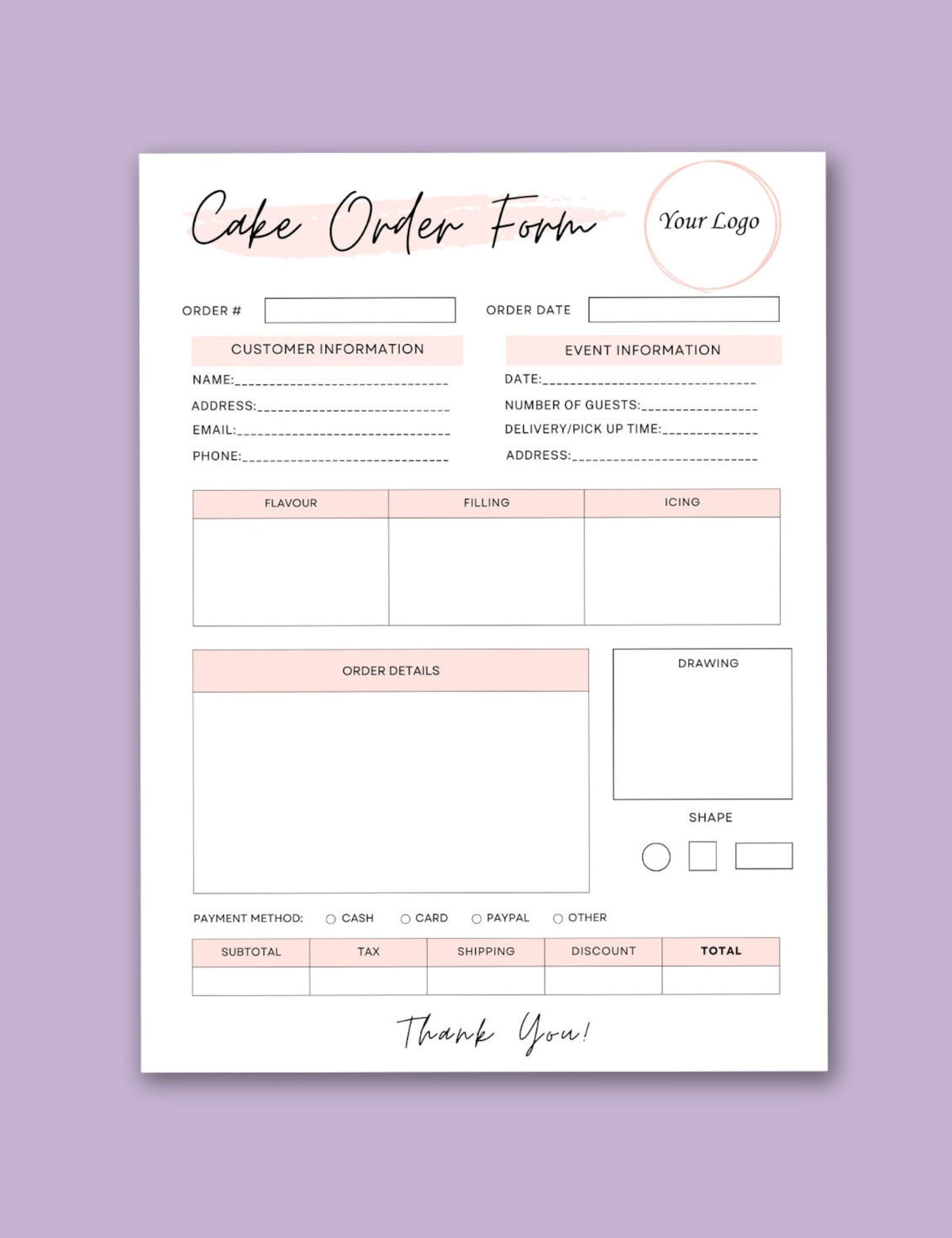 Editable Cake Order Form Template, Custom Bakery Order Form Canva ...