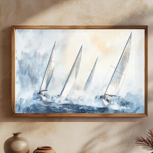 Pintura de corrida de veleiro, pintura de regata de veleiro, pintura de veleiros no mar, decoração de aluguel sazonal, decoração à beira-mar
