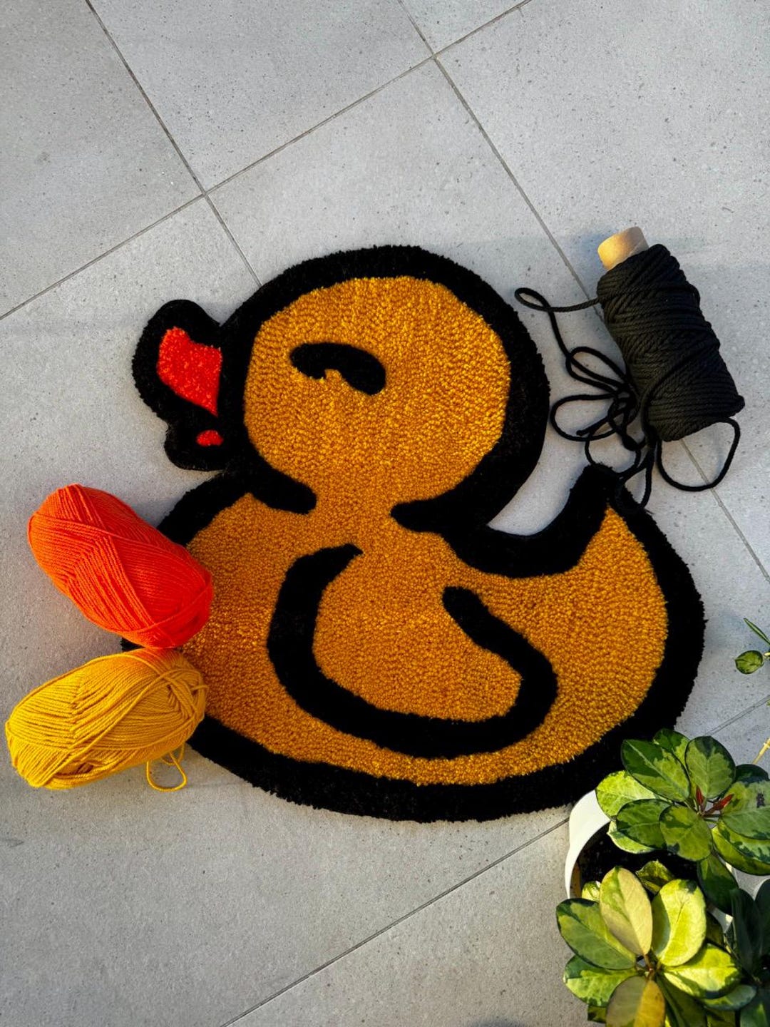 Handmade Tufted Rug Yellow Rubber Duck for Bathroom or Interior Decor ...