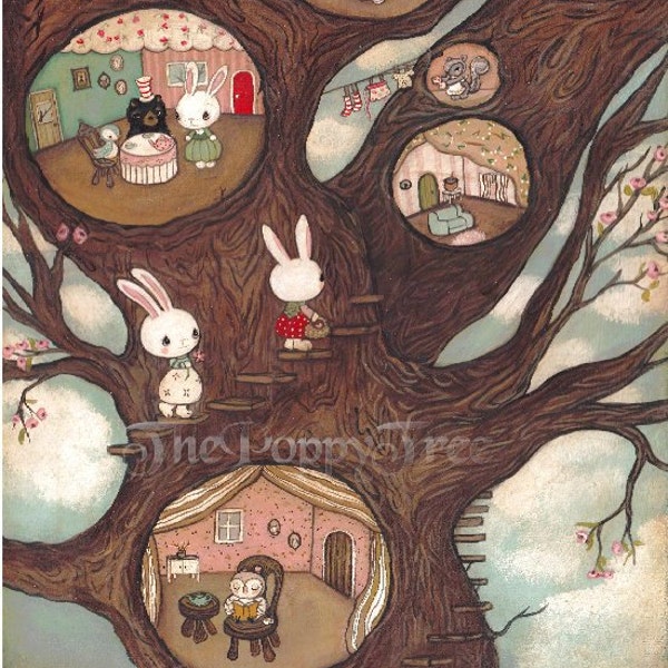 Tree Print Animal Holiday Art Critter Bunny Rabbit Bear Print Wall Art---Forest Grove Apartments