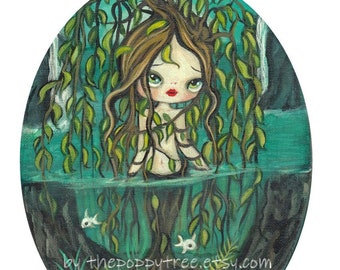 weeping willow tree print pop surrealism  lagoon girl acrylic prints surreal nature beautiful 8 x 10 oval wall decor