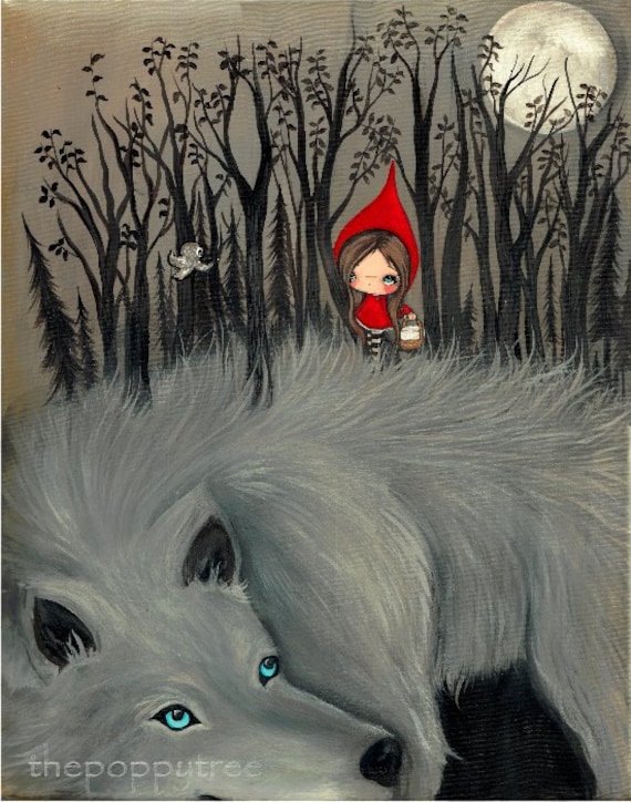 Little Red Riding Hood Print Dark Forest Whimsical Wolf Art Etsy