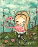 Alice In Wonderland Print Cute Alice and Flamingo Fairy Tale Wall Art--- Croquet Rescue 