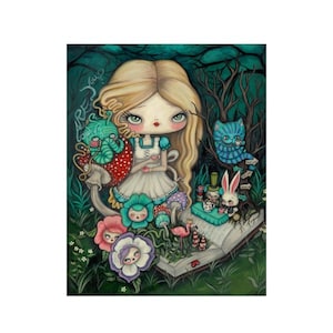 wonderland prints surreal fairy tale art cheshire cat white rabbit pop surrealism 8 x 10 wall decor