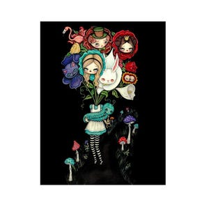 wonderland prints surreal flowers mad hatter white rabbit fairy tale 8 x 10 wall decor