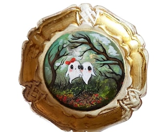 Ghost painting cute couple art mini valentines painting spooky forest ornate wall decor