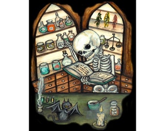 skeleton prints apothecary cat art bat prints 5 x 7 wall decor