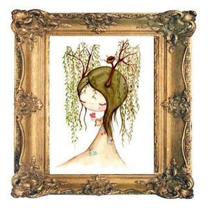 weeping willow print tree art bird prints cute pop surrealism animal art 8 x 10 wall decor image 2