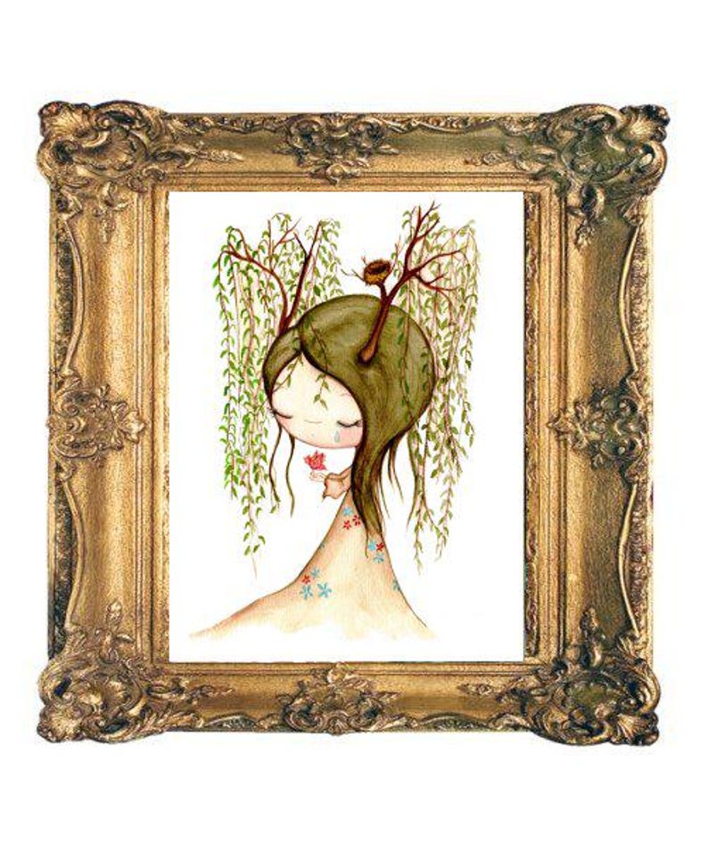 weeping willow print tree art bird prints cute pop surrealism animal art 8 x 10 wall decor image 2