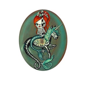 Siren and kelpie Print Cute mermaid carousel horse Skeleton Wall Art