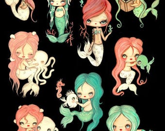 laptop decals mermaid sticker set cute guppy fish art tattooed nautical decal pop surreal mermaids vinyl stickers wall decor