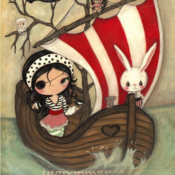 Pirate Print Girl Animal Boat Children's Nursery Wall Art ---Pirate Ship